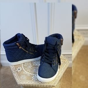 Single Gold Side Zip Hightop Denim Sneaker
